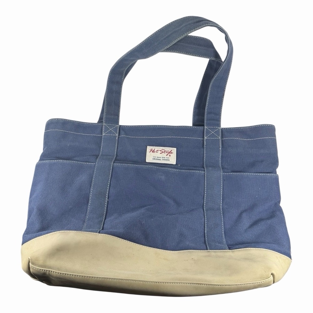Hot Styl Blue & White Nylon Canvas Carry All Shoulder Tote/ Bag/purse Lunch Bag